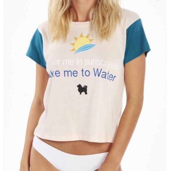 🦊💋 Cover me in Sunscreen Take me to Water in the Wildfox Sleepover Tee- HTF - Picture 1 of 6
